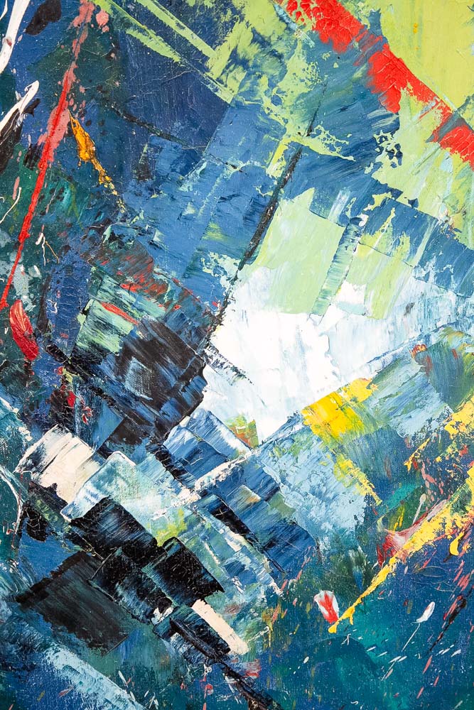 Mid Century Modern Oil Painting Abstract Expressionism Blue Green Black 36x31 - Image 7