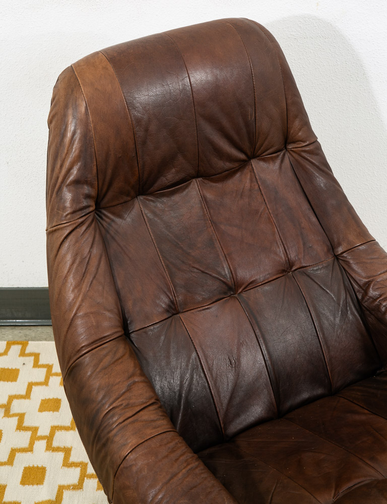 Mid Century Modern Lounge Chair Percival Lafer Earth MP163 Ottoman Brown Leather - Image 6