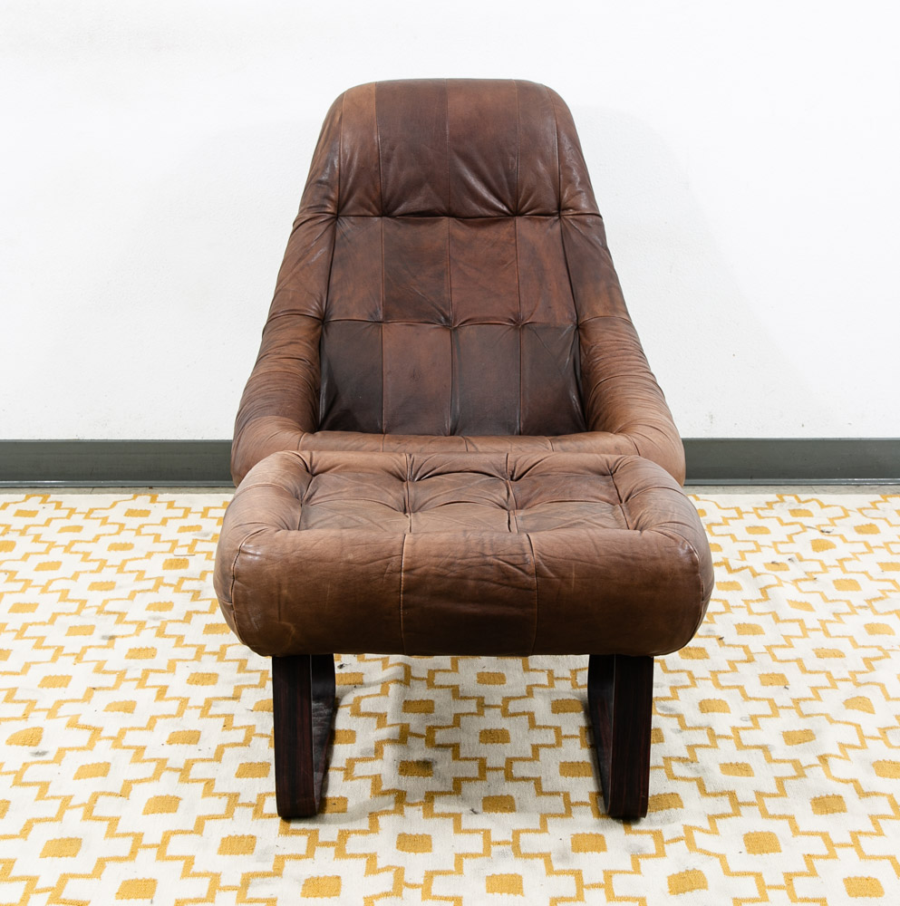 Mid Century Modern Lounge Chair Percival Lafer Earth MP163 Ottoman Brown Leather - Image 11