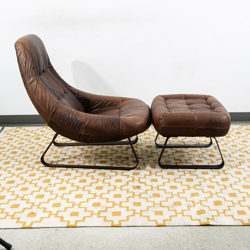 Mid Century Modern Lounge Chair Percival Lafer Earth MP163 Ottoman Brown Leather - Image 3