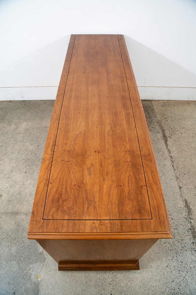 Mid Century Modern Credenza Server Buffet Stanley Oak 9 Drawers Cabinet 1970s - Image 5