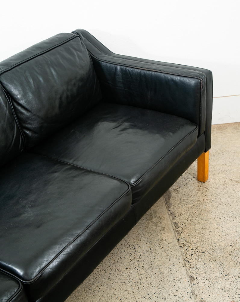 Mid Century Danish Modern Sofa Couch 3 Seater Leather Black Vintage Denmark Mcm - Image 9