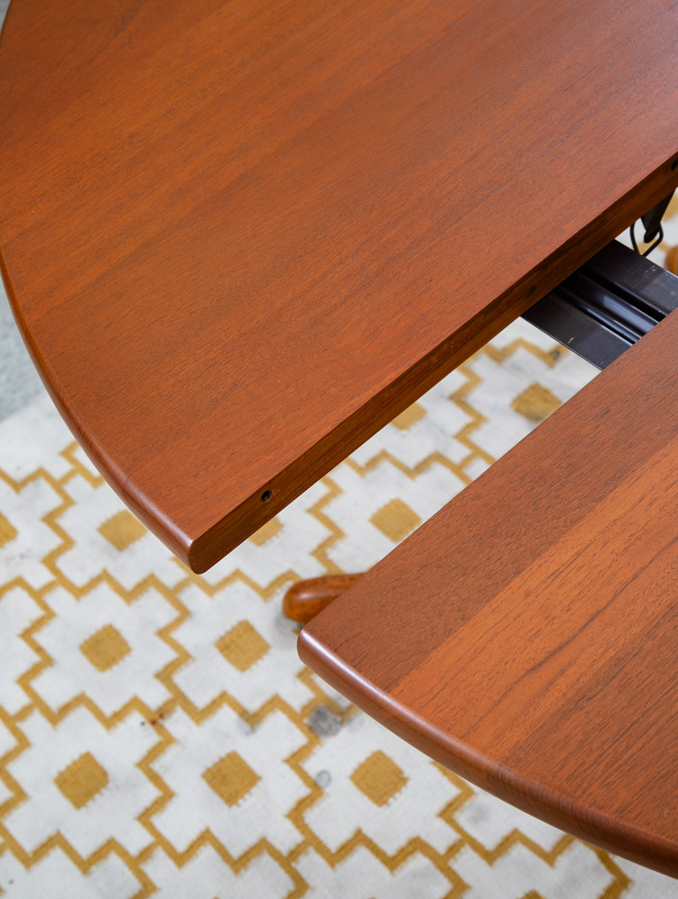 Mid Century Danish Modern Dining Table Benny Linden Solid Teak Leaf x2 Round Mcm - Image 11
