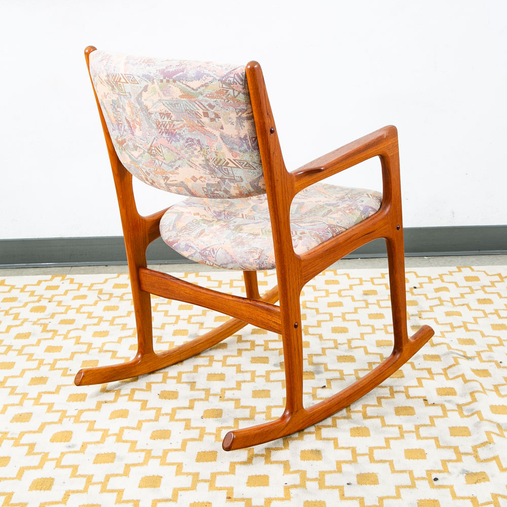 Mid Century Danish Modern Rocking Chair Benny Linden Teak Fabric Mcm Rocker Mcm - Image 5