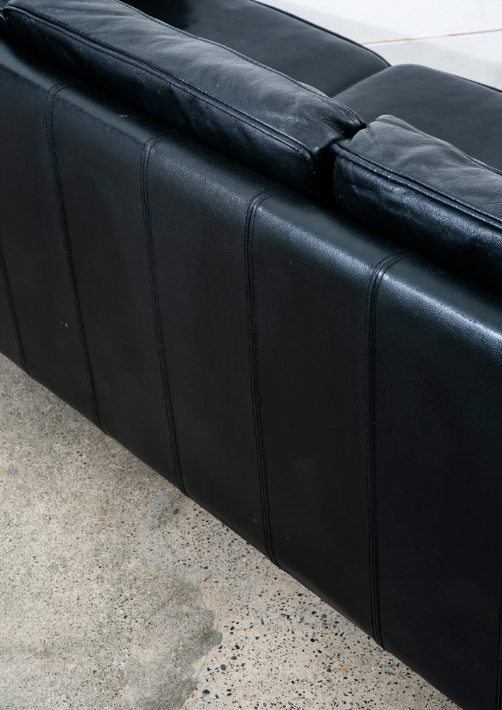 Mid Century Danish Modern Sofa Couch 3 Seater Leather Black Vintage Denmark Mcm - Image 11