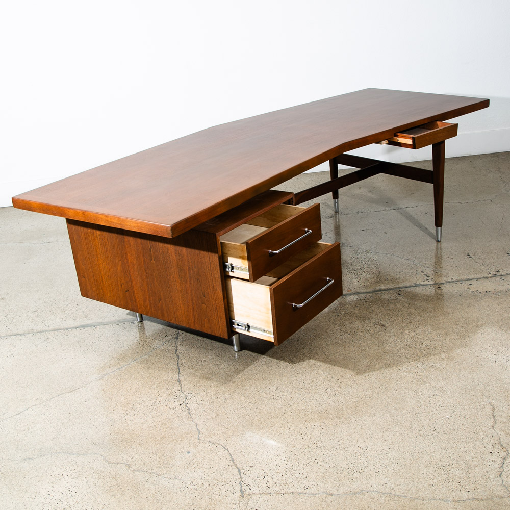 Mid Century Modern Desk Executive Office Stow Davis Boomerang Large Walnut Mcm - Image 7