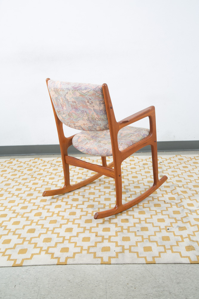 Mid Century Danish Modern Rocking Chair Benny Linden Teak Fabric Mcm Rocker Mcm - Image 8
