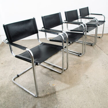 Mid Century Modern Armchairs Chairs Set 4 Black Leather Italy Italian Vintage