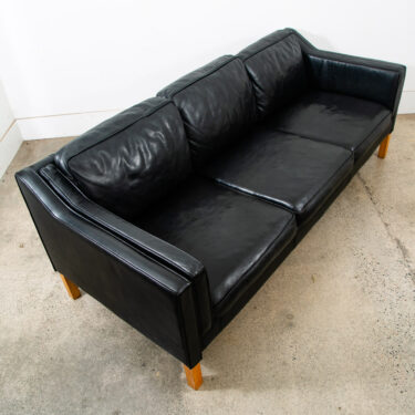 Mid Century Danish Modern Sofa Couch 3 Seater Leather Black Vintage Denmark Mcm