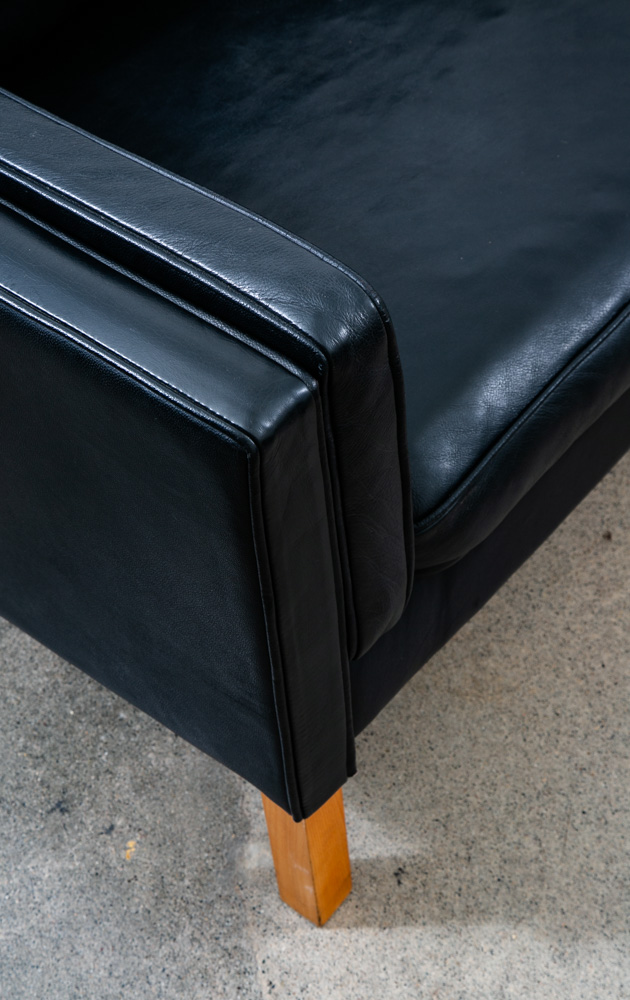 Mid Century Danish Modern Sofa Couch 3 Seater Leather Black Vintage Denmark Mcm - Image 7