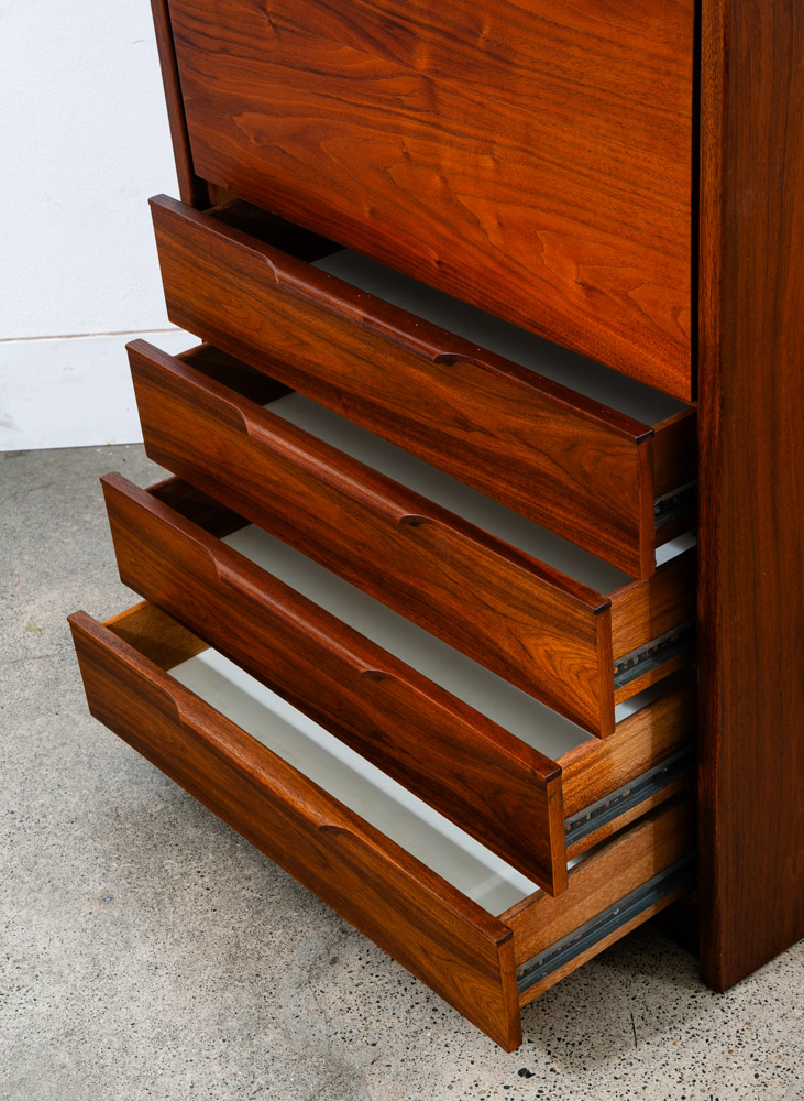 Mid Century Modern Secretary Desk Chest Barzilay Walnut Wood 4 Drawer Vintage - Image 6