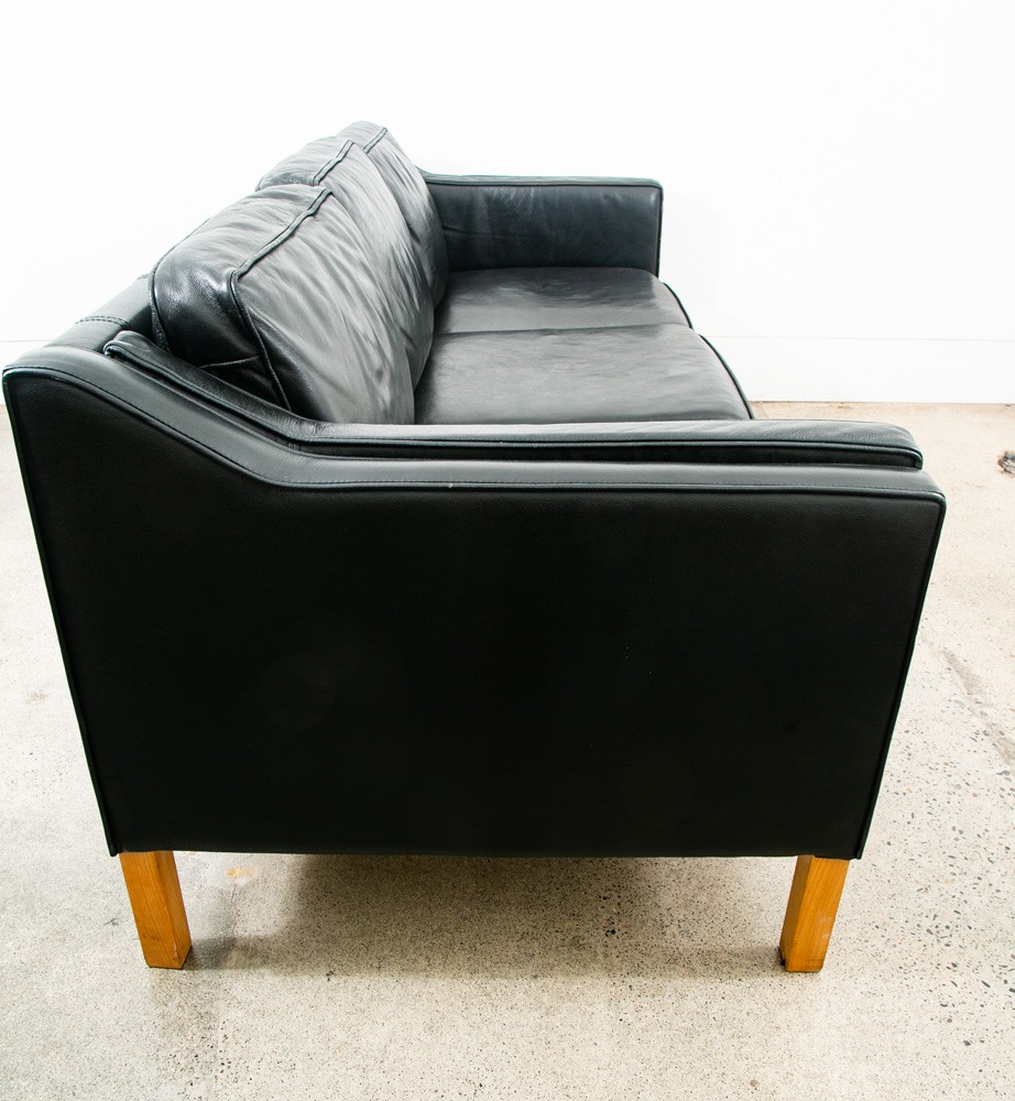 Mid Century Danish Modern Sofa Couch 3 Seater Leather Black Vintage Denmark Mcm - Image 3