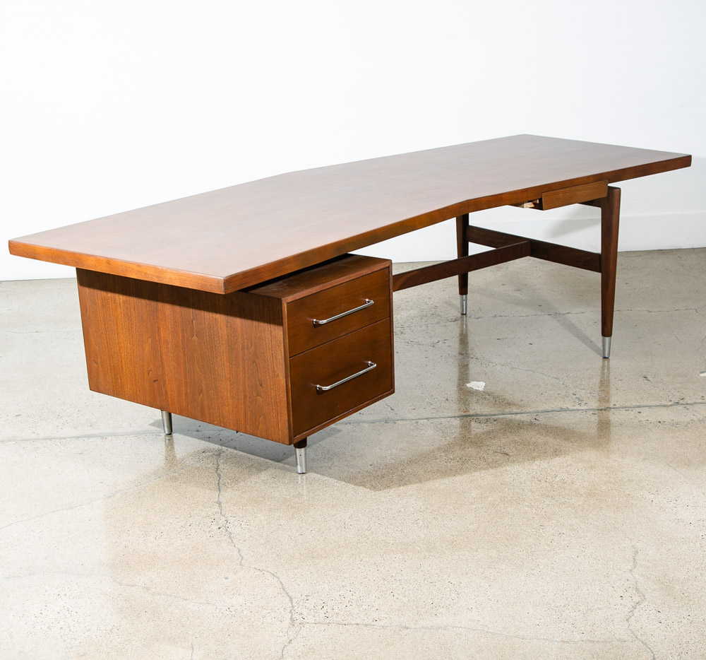 Mid Century Modern Desk Executive Office Stow Davis Boomerang Large Walnut Mcm - Image 3