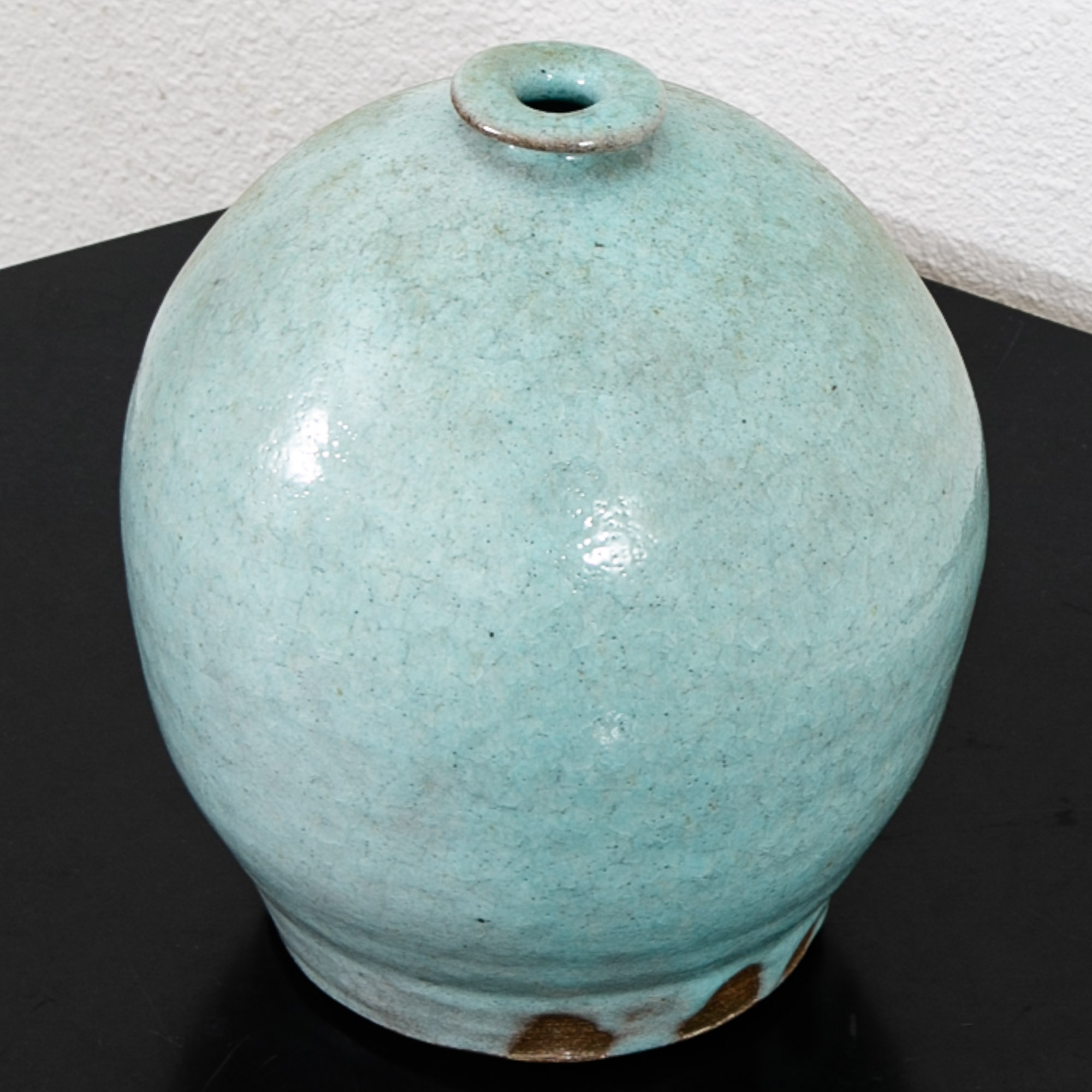 Mid Century Modern Round Vase Pot Teal Glaze Studio Ceramic Blue Weed Vintage - Image 7