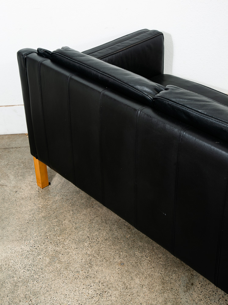 Mid Century Danish Modern Sofa Couch 3 Seater Leather Black Vintage Denmark Mcm - Image 5