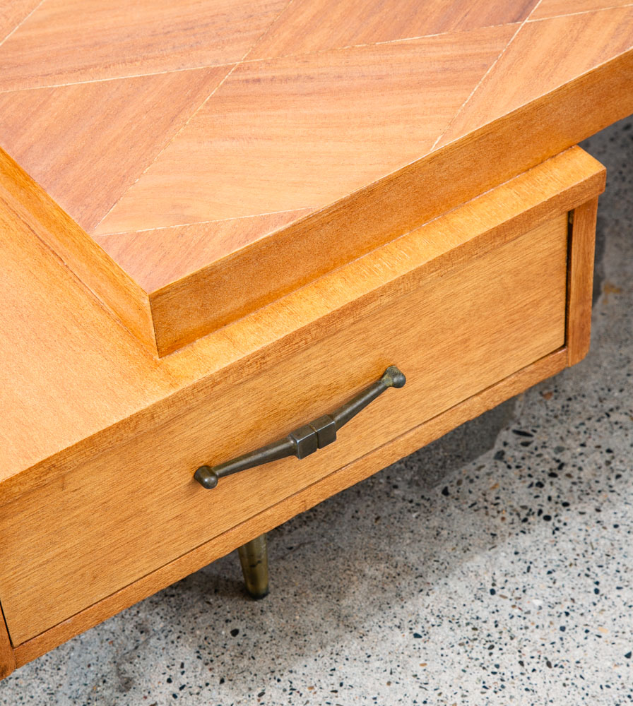 Mid Century Modern Coffee Table Mahogany Drawer Blonde Wood Mansion House Mcm - Image 10