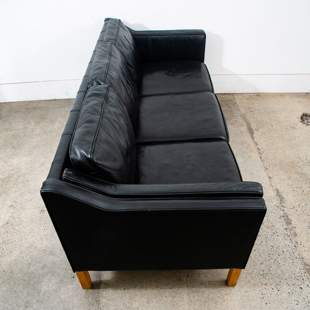 Mid Century Danish Modern Sofa Couch 3 Seater Leather Black Vintage Denmark Mcm - Image 4