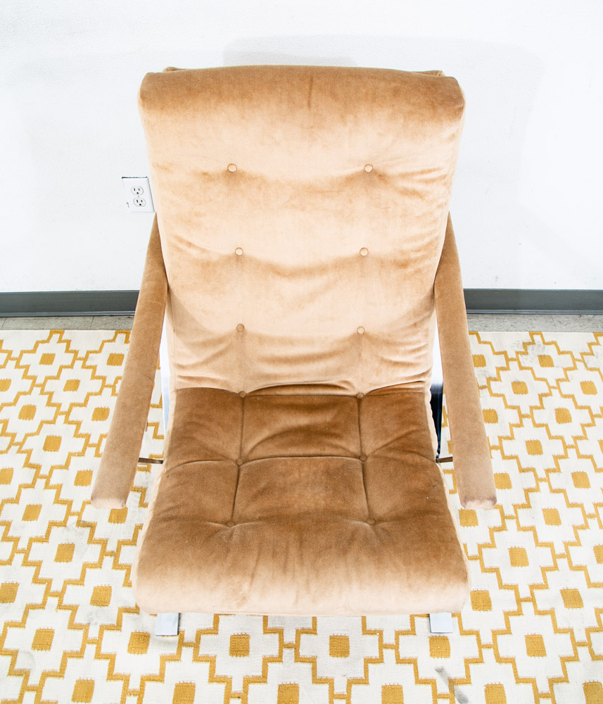 Mid Century Danish Modern Lounge Chairs Set Tufted Metal Ottoman Pair Tan Arm 2 - Image 6