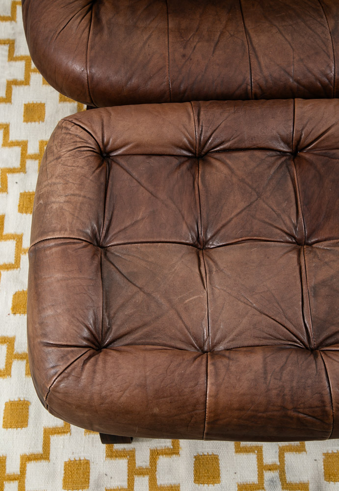 Mid Century Modern Lounge Chair Percival Lafer Earth MP163 Ottoman Brown Leather - Image 7