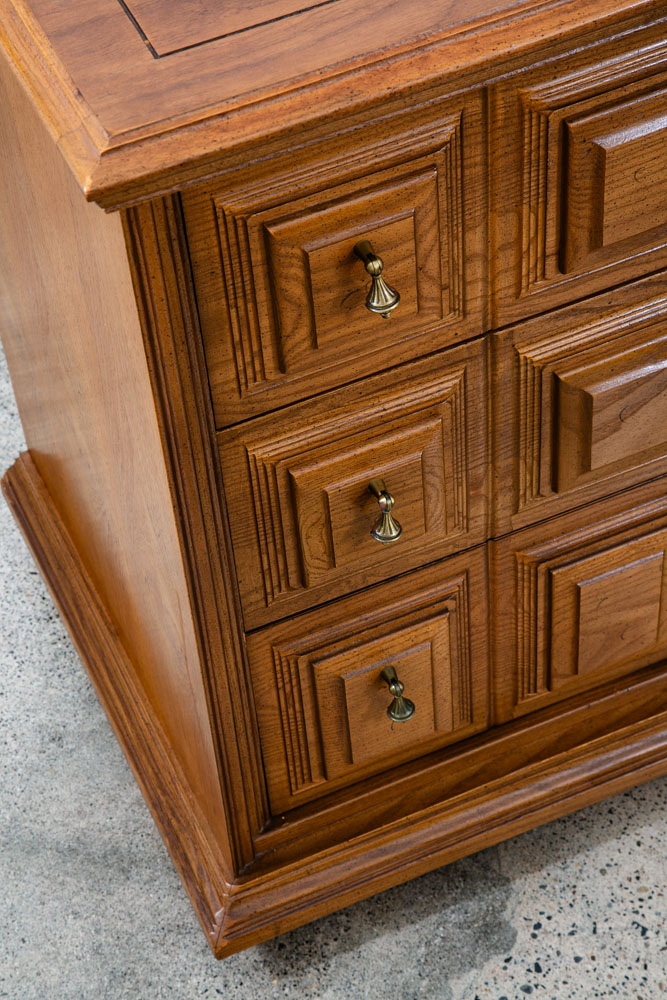 Mid Century Modern Credenza Server Buffet Stanley Oak 9 Drawers Cabinet 1970s - Image 9