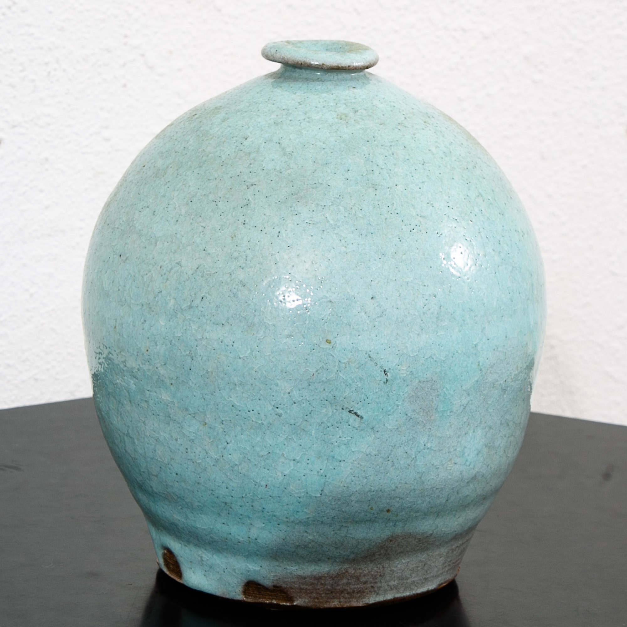 Mid Century Modern Round Vase Pot Teal Glaze Studio Ceramic Blue Weed Vintage - Image 8