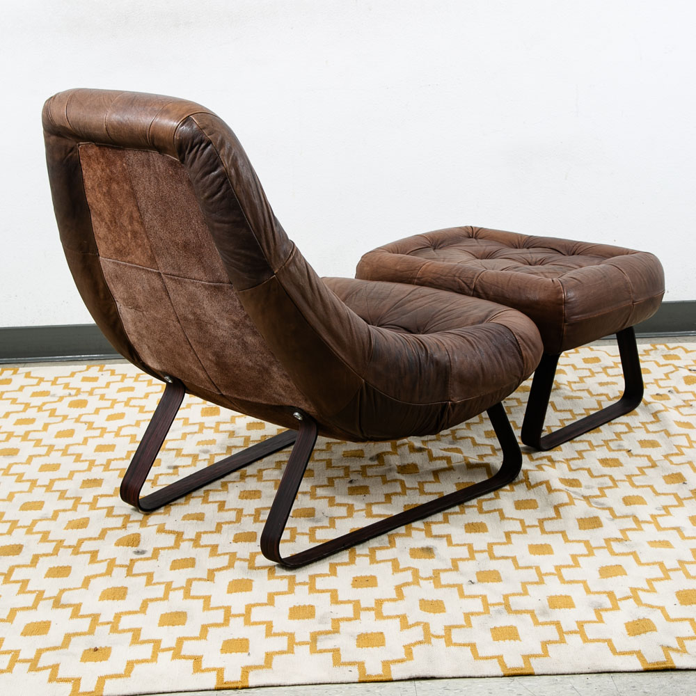 Mid Century Modern Lounge Chair Percival Lafer Earth MP163 Ottoman Brown Leather - Image 2