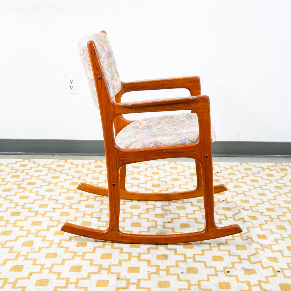 Mid Century Danish Modern Rocking Chair Benny Linden Teak Fabric Mcm Rocker Mcm - Image 2