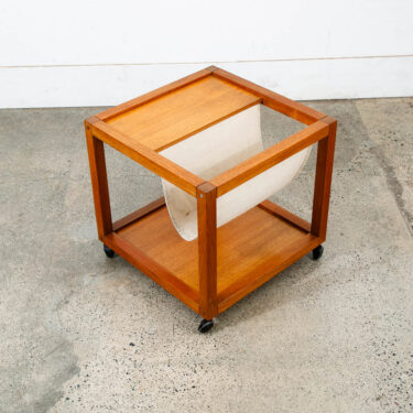 Mid Century Danish Modern End Table Magazine Rack Rolling Teak Nordisk Denmark