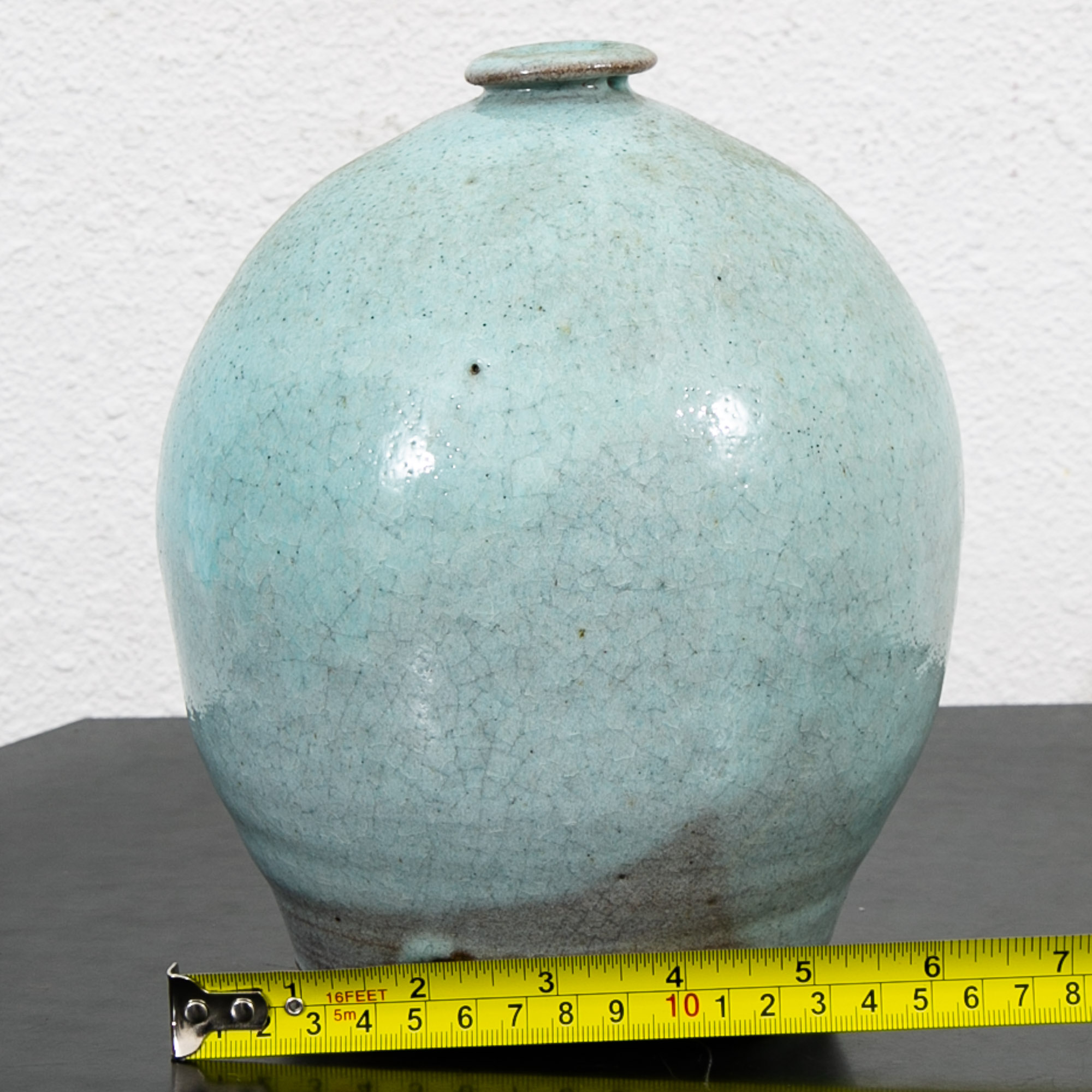 Mid Century Modern Round Vase Pot Teal Glaze Studio Ceramic Blue Weed Vintage - Image 11