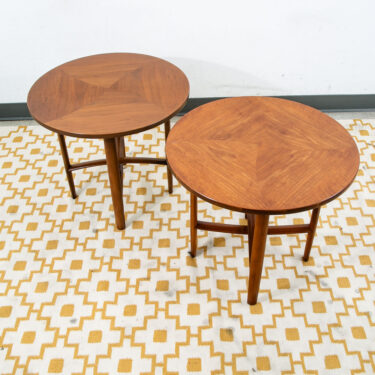 Mid Century Modern Side Table Set End Round Drexel Parallel 2 Walnut Nightstands