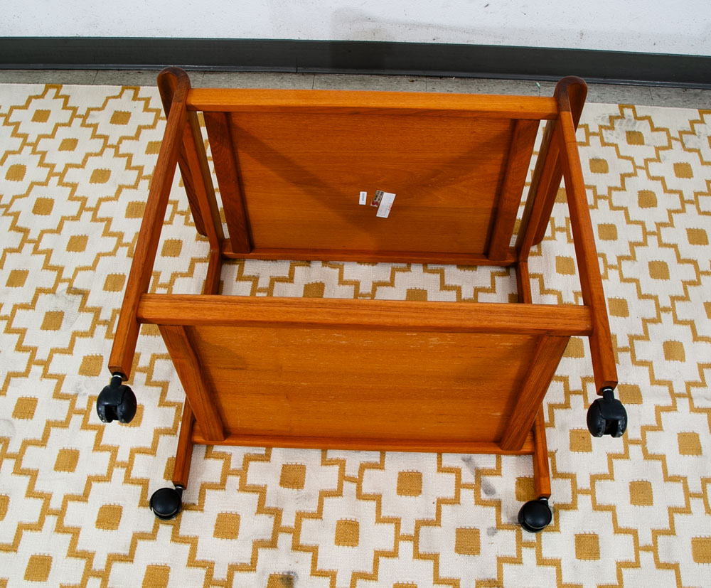 Mid Century Danish Modern Serving Cart Trolley Teak Wood Rolling Bar Vintage Mcm - Image 7