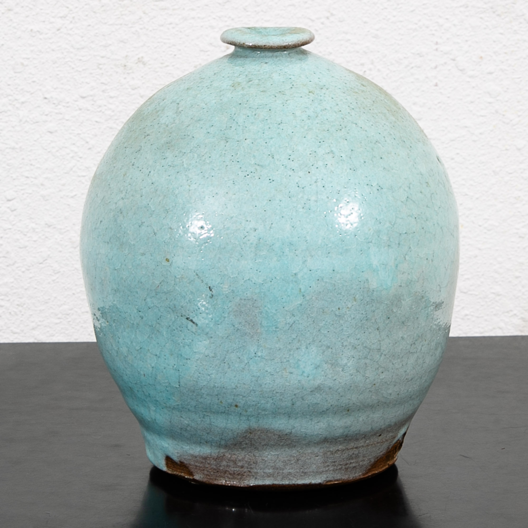 Mid Century Modern Round Vase Pot Teal Glaze Studio Ceramic Blue Weed Vintage - Image 6