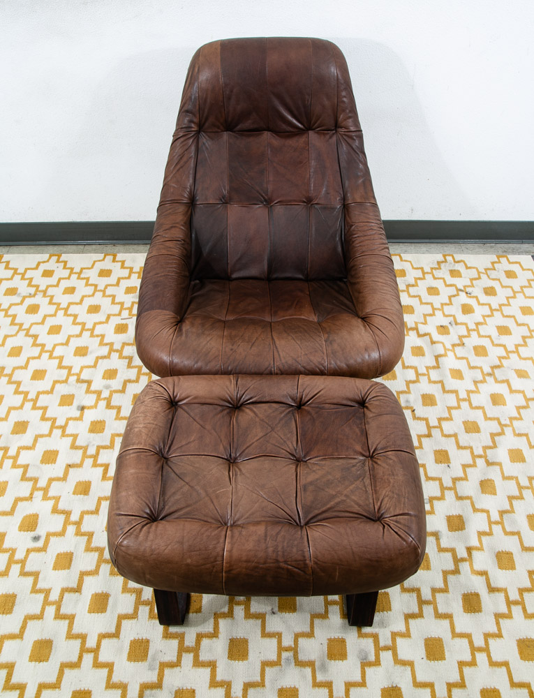 Mid Century Modern Lounge Chair Percival Lafer Earth MP163 Ottoman Brown Leather - Image 4