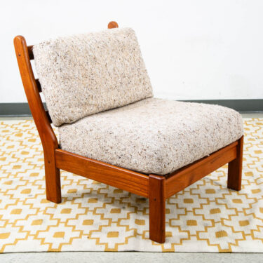 Mid Century Danish Modern Lounge Chair Side Solid Teak Wool Denmark Oatmeal Mcm