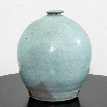 Mid Century Modern Round Vase Pot Teal Glaze Studio Ceramic Blue Weed Vintage