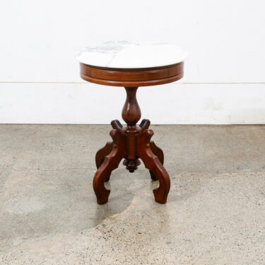 Mid Century Modern End Table SideRound Stone Pedestal Mahogany Marble Vintage NM