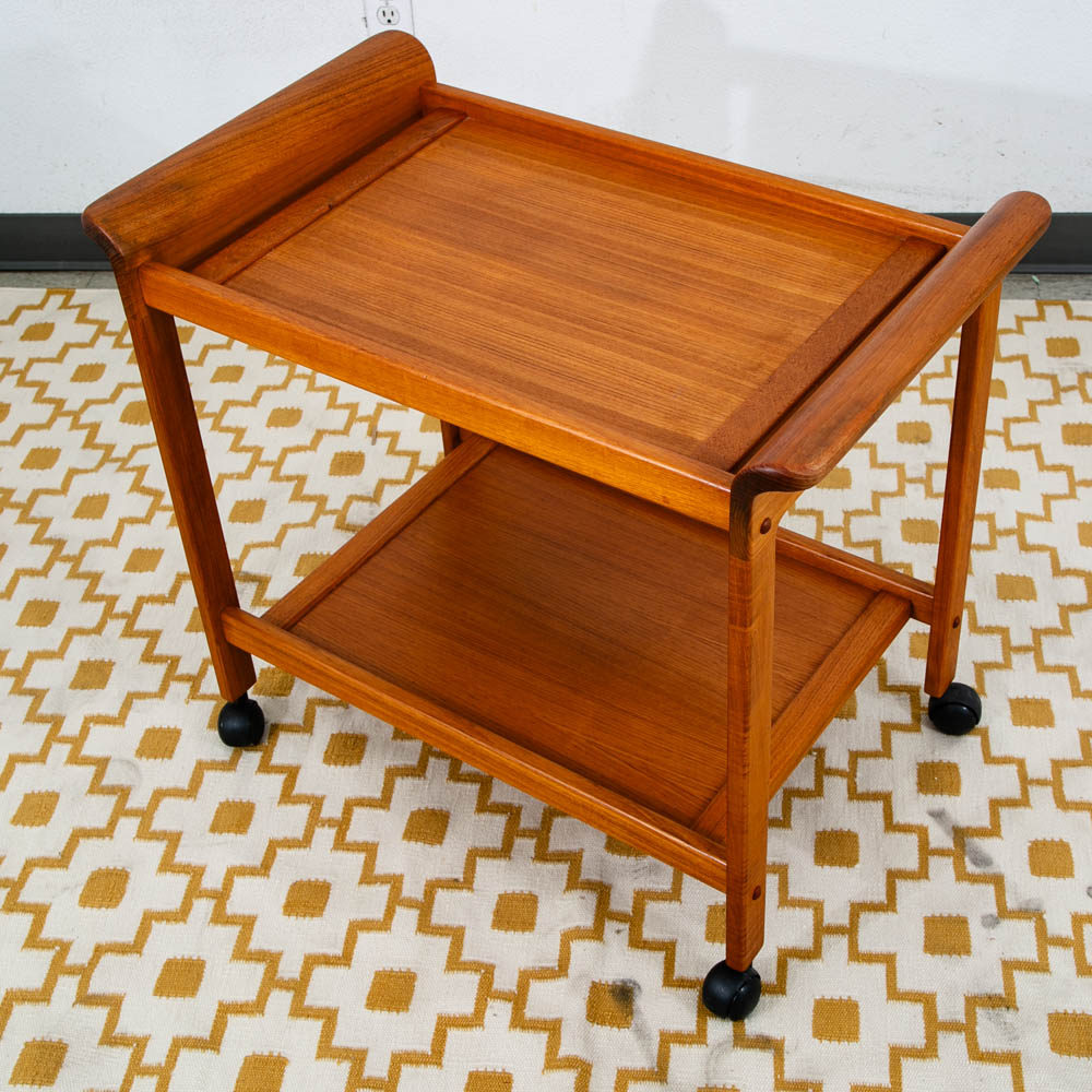 Mid Century Danish Modern Serving Cart Trolley Teak Wood Rolling Bar Vintage Mcm