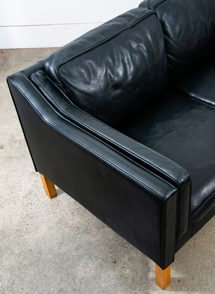 Mid Century Danish Modern Sofa Couch 3 Seater Leather Black Vintage Denmark Mcm - Image 8