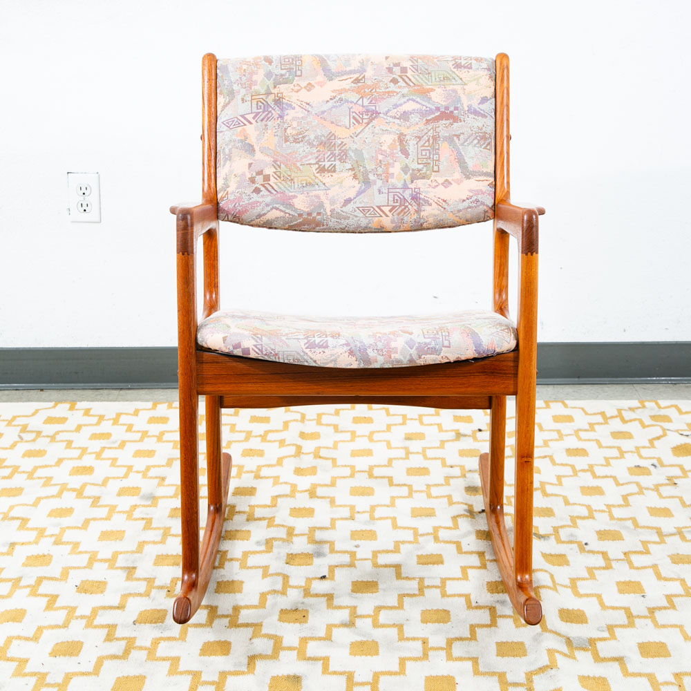 Mid Century Danish Modern Rocking Chair Benny Linden Teak Fabric Mcm Rocker Mcm - Image 3