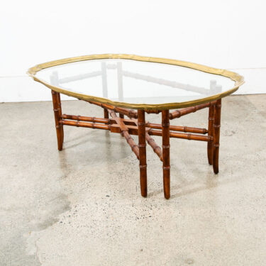 Mid Century Modern Cocktail Table Coffee Side End Glass Brass Gold Bamboo Mcm