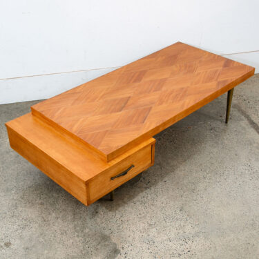 Mid Century Modern Coffee Table Mahogany Drawer Blonde Wood Mansion House Mcm