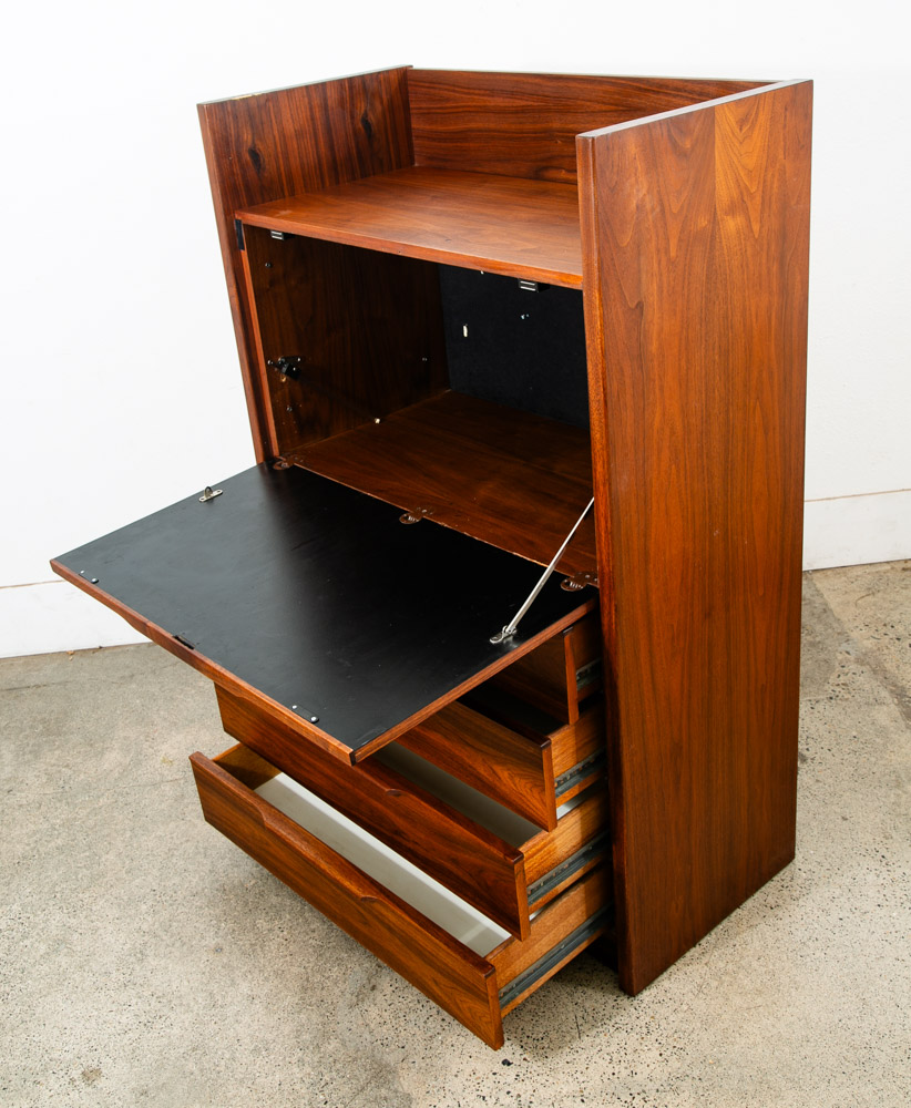 Mid Century Modern Secretary Desk Chest Barzilay Walnut Wood 4 Drawer Vintage - Image 11