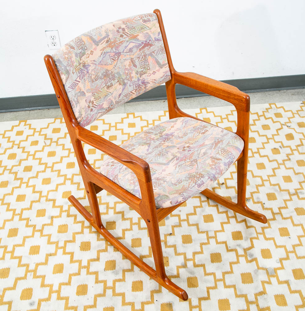 Mid Century Danish Modern Rocking Chair Benny Linden Teak Fabric Mcm Rocker Mcm - Image 12