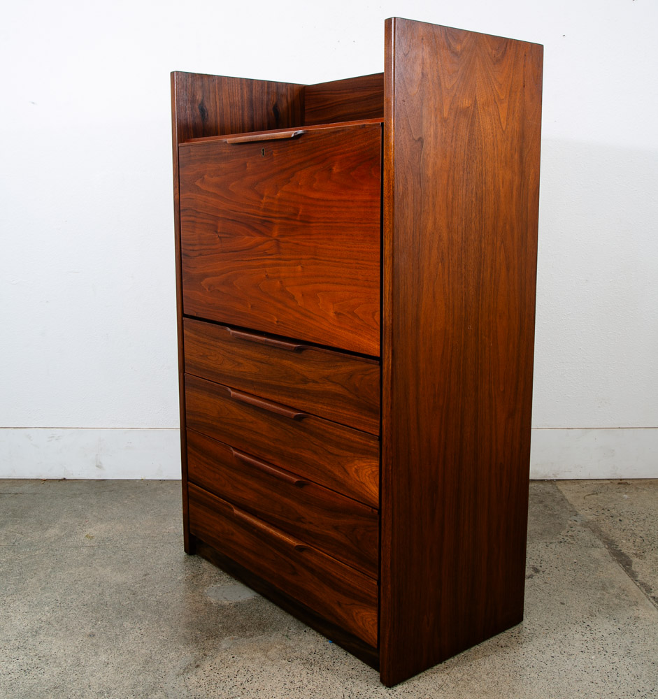 Mid Century Modern Secretary Desk Chest Barzilay Walnut Wood 4 Drawer Vintage - Image 8