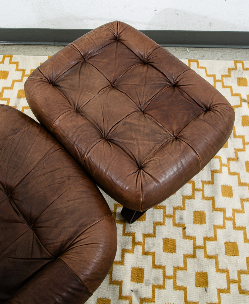 Mid Century Modern Lounge Chair Percival Lafer Earth MP163 Ottoman Brown Leather - Image 12