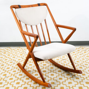 Mid Century Danish Modern Rocking Chair Benny Linden Teak Floating White Wool Mcm