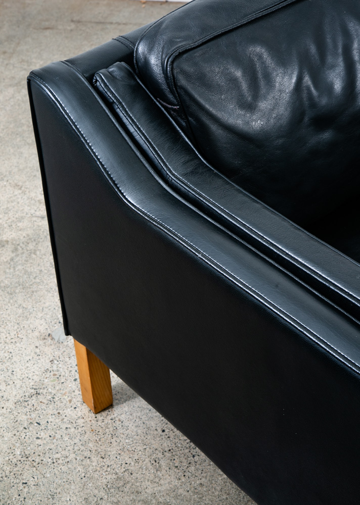 Mid Century Danish Modern Sofa Couch 3 Seater Leather Black Vintage Denmark Mcm - Image 6