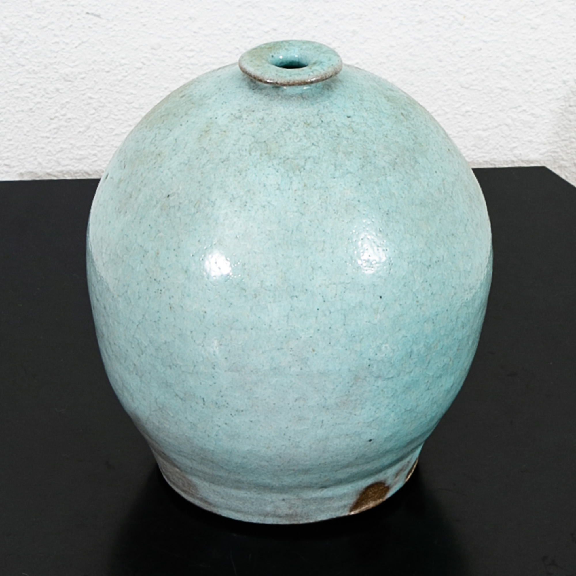 Mid Century Modern Round Vase Pot Teal Glaze Studio Ceramic Blue Weed Vintage - Image 5