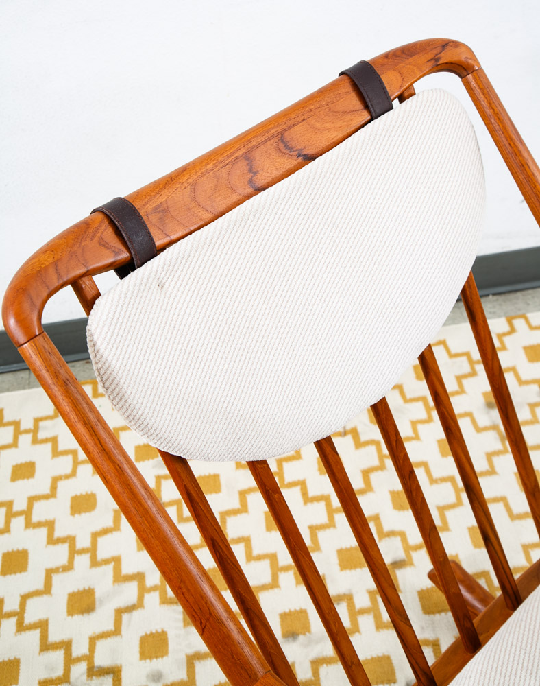 Mid Century Danish Modern Rocking Chair Benny Linden Teak Floating White Wool Mcm - Image 6