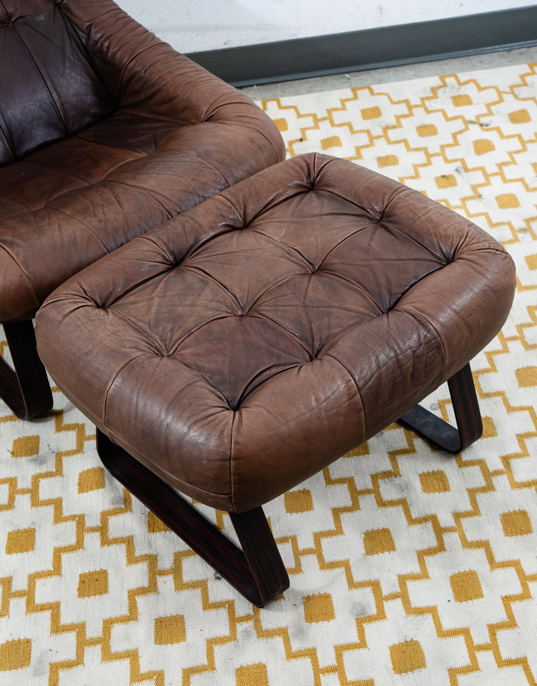 Mid Century Modern Lounge Chair Percival Lafer Earth MP163 Ottoman Brown Leather - Image 10